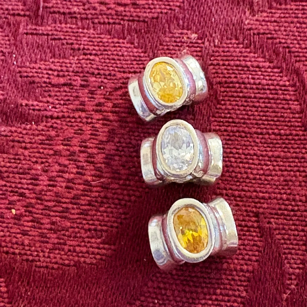 PANDORA BUNDLE OF 3 Stone OVAL LIGHTS BEADS - gold, clear & champagne-RETIRED - Picture 1 of 8